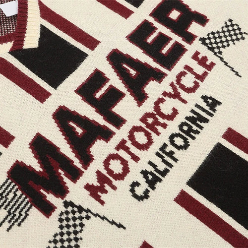Close-up of a patterned fabric with 'MAFAER Motorcycle California' text.