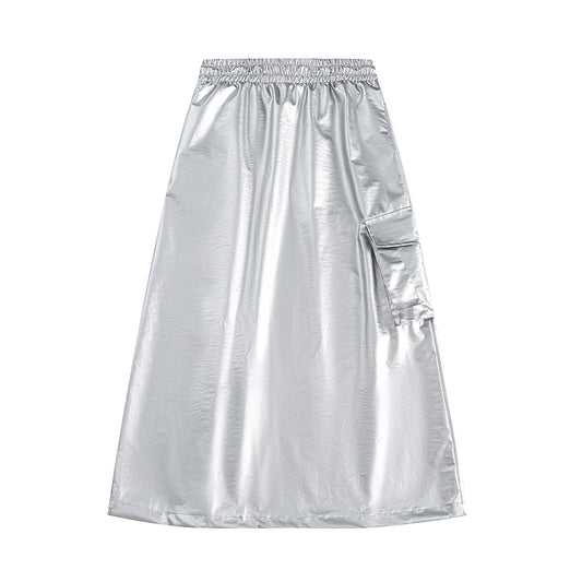 Silver Sheen Zip Skirt