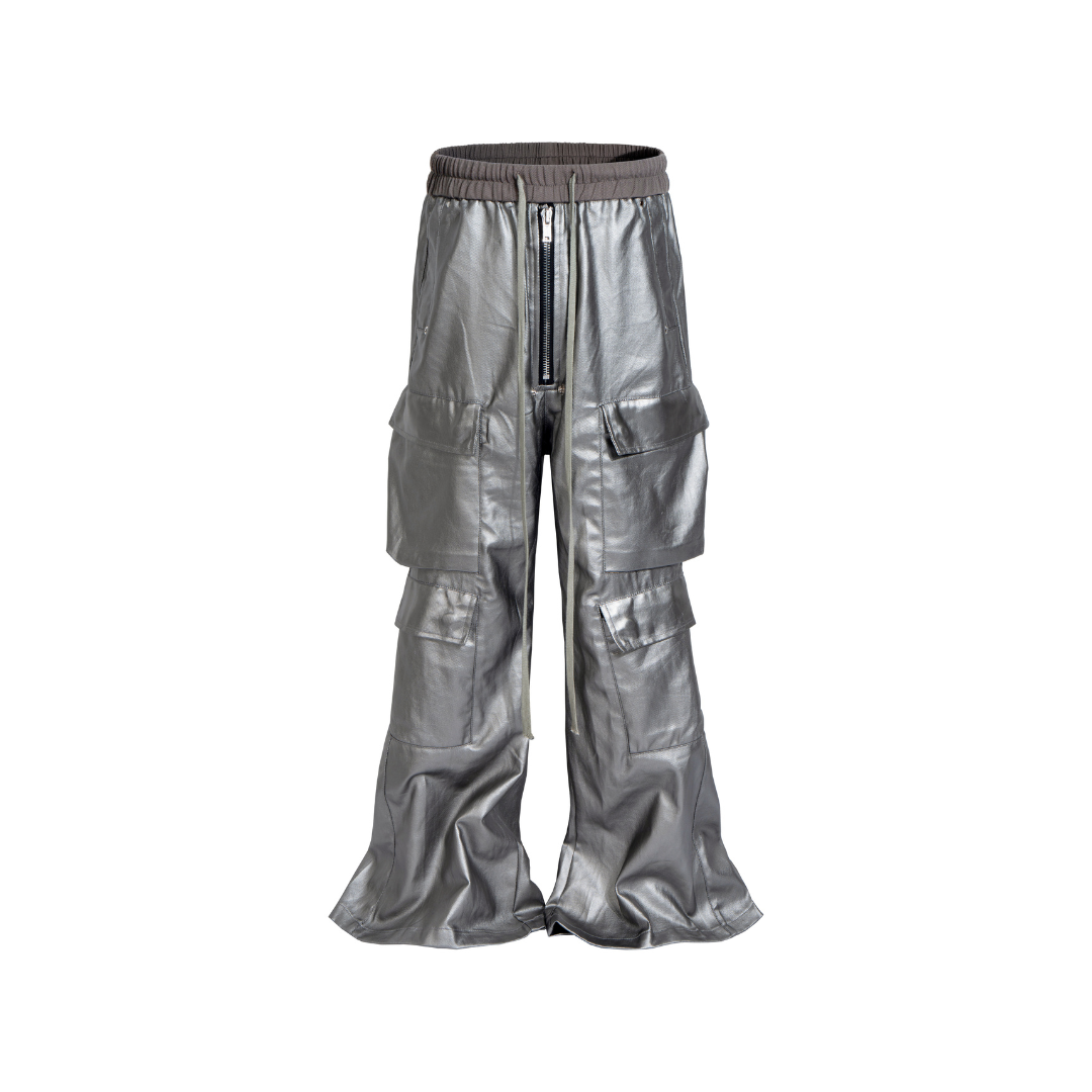 Metallic Wide Leg Cargo Pants