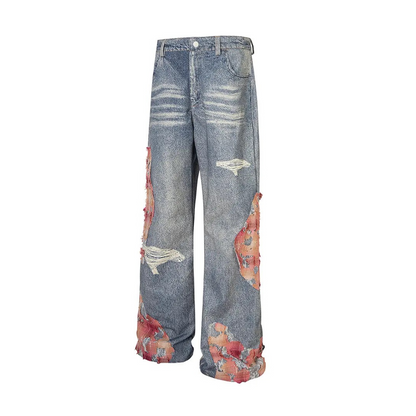 Lace Patchwork Denim Pants - h0neybear