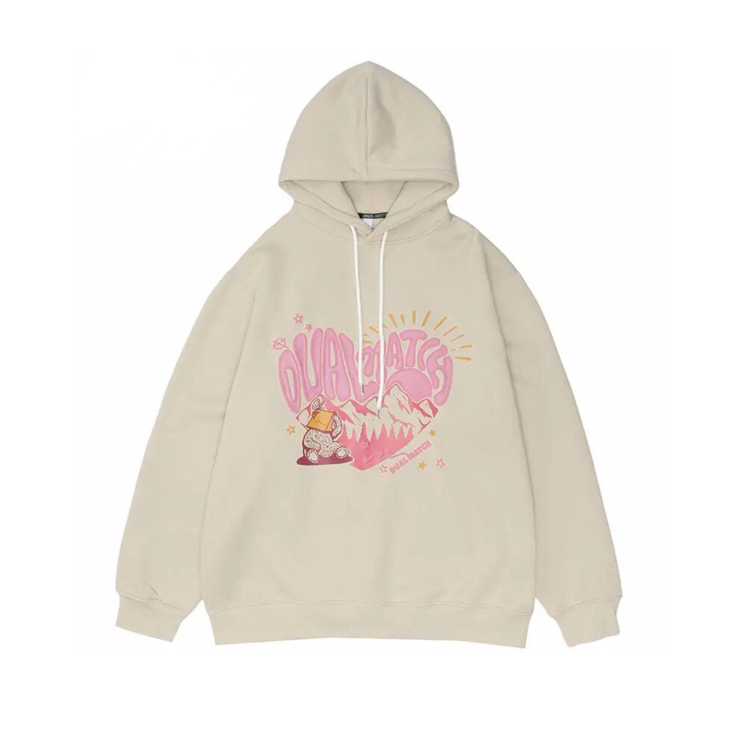 Dual Match Print Hoodie | Beige Trendy Hoodies & Sweatshirts