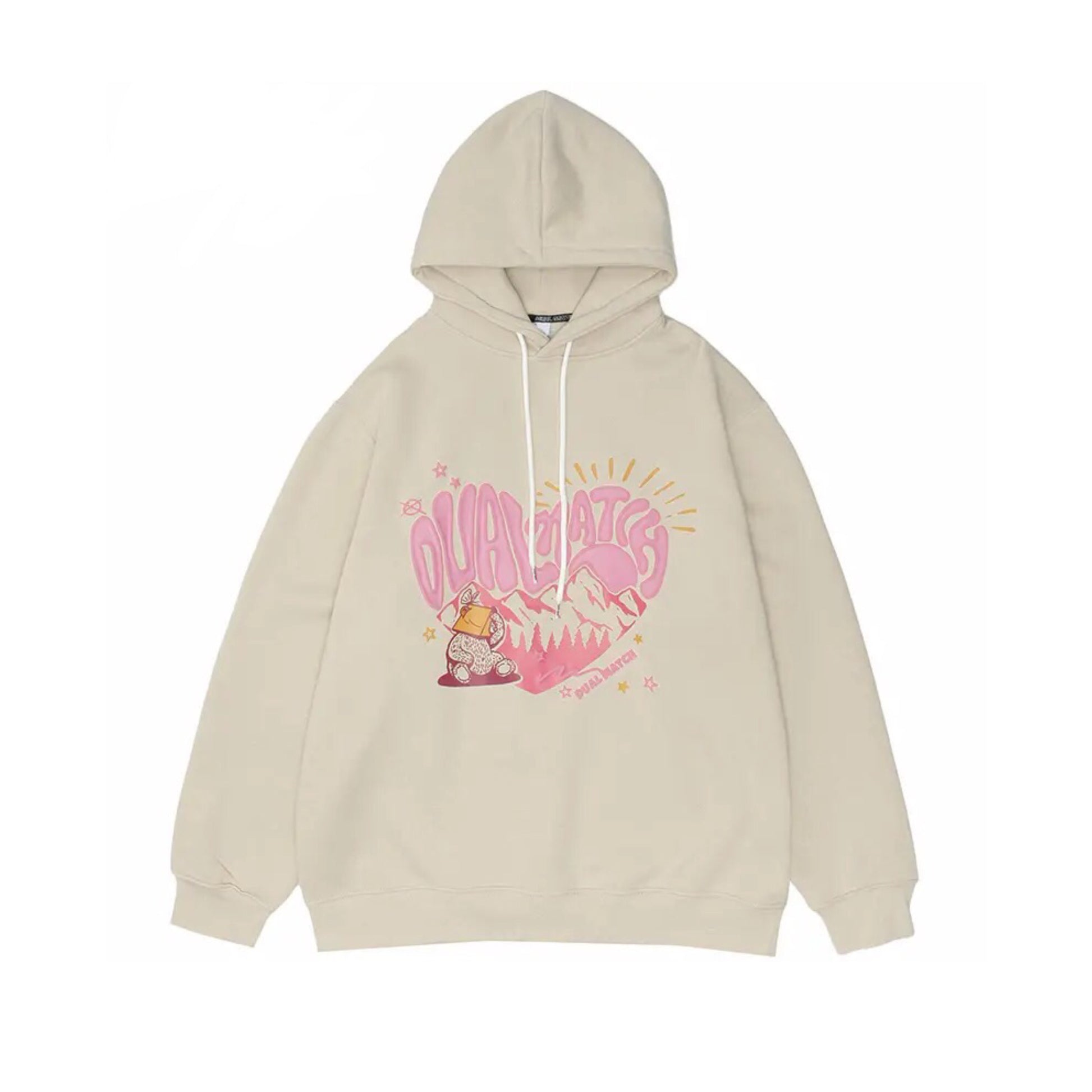 Dual Match Print Hoodie | Beige Trendy Hoodies & Sweatshirts