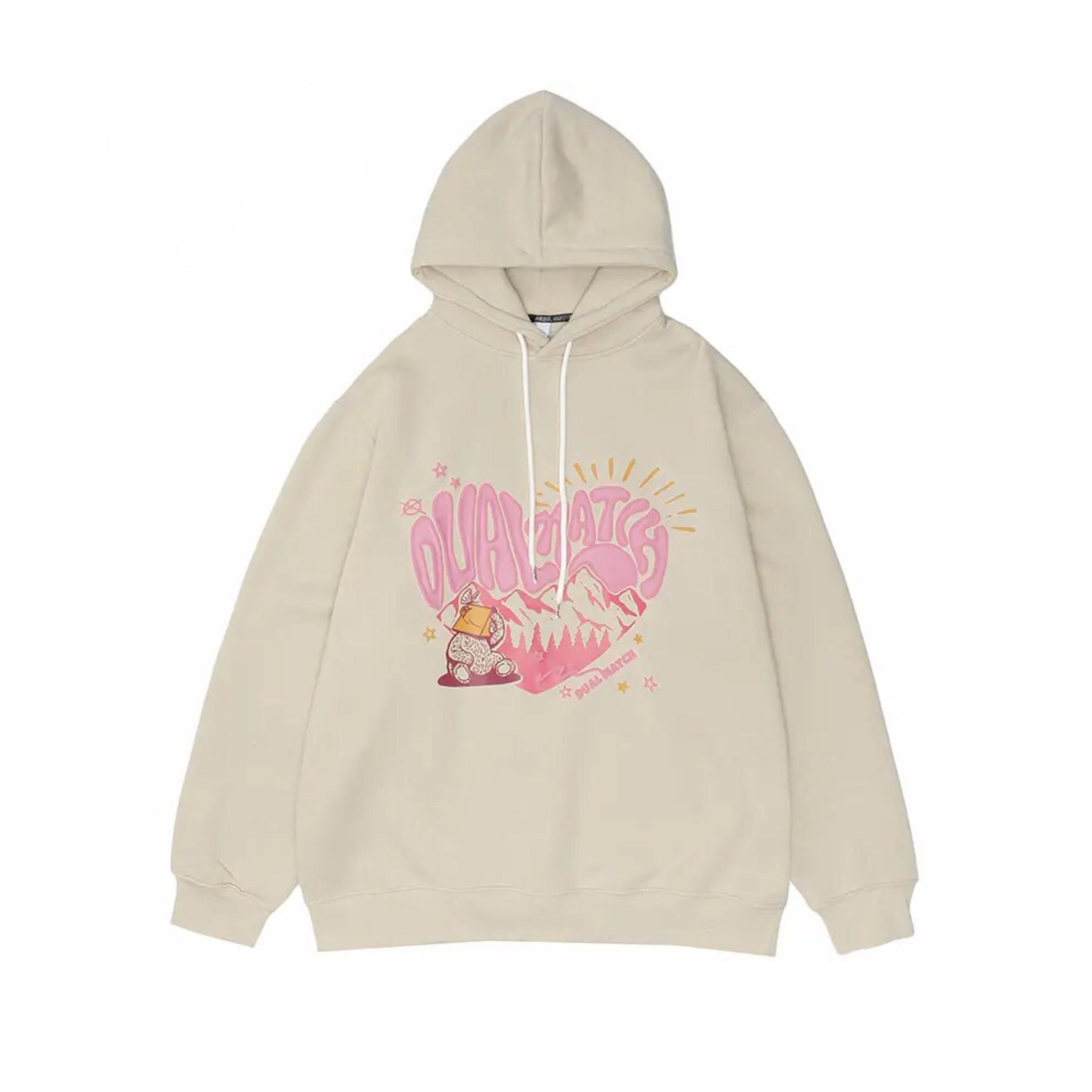 Dual Match Print Hoodie | Beige Trendy Hoodies & Sweatshirts