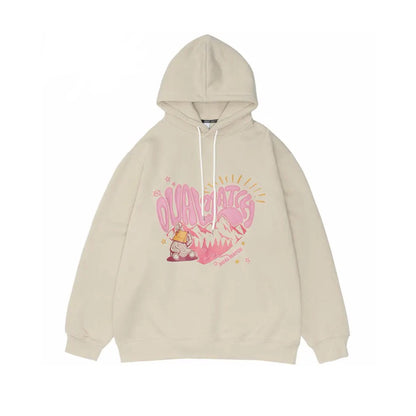 Dual Match Print Hoodie | Beige Trendy Hoodies & Sweatshirts