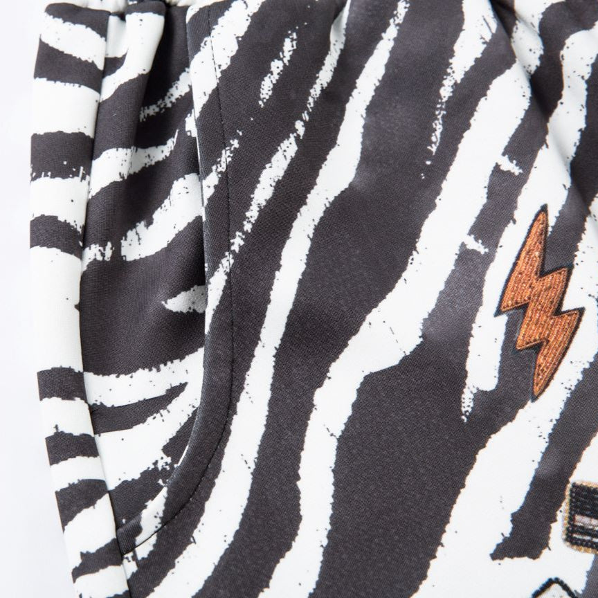 Wide-Leg Zebra Print Emblems Pants