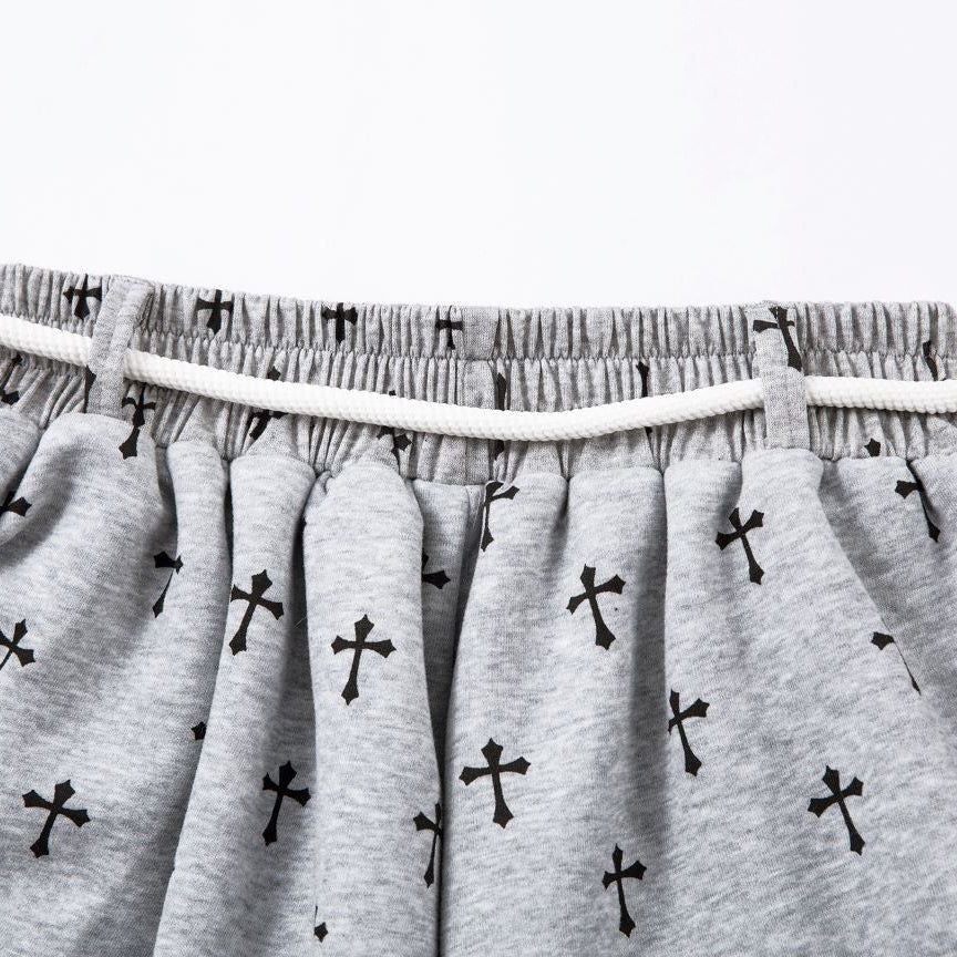 Gray skirt with black cross patterns on a white background