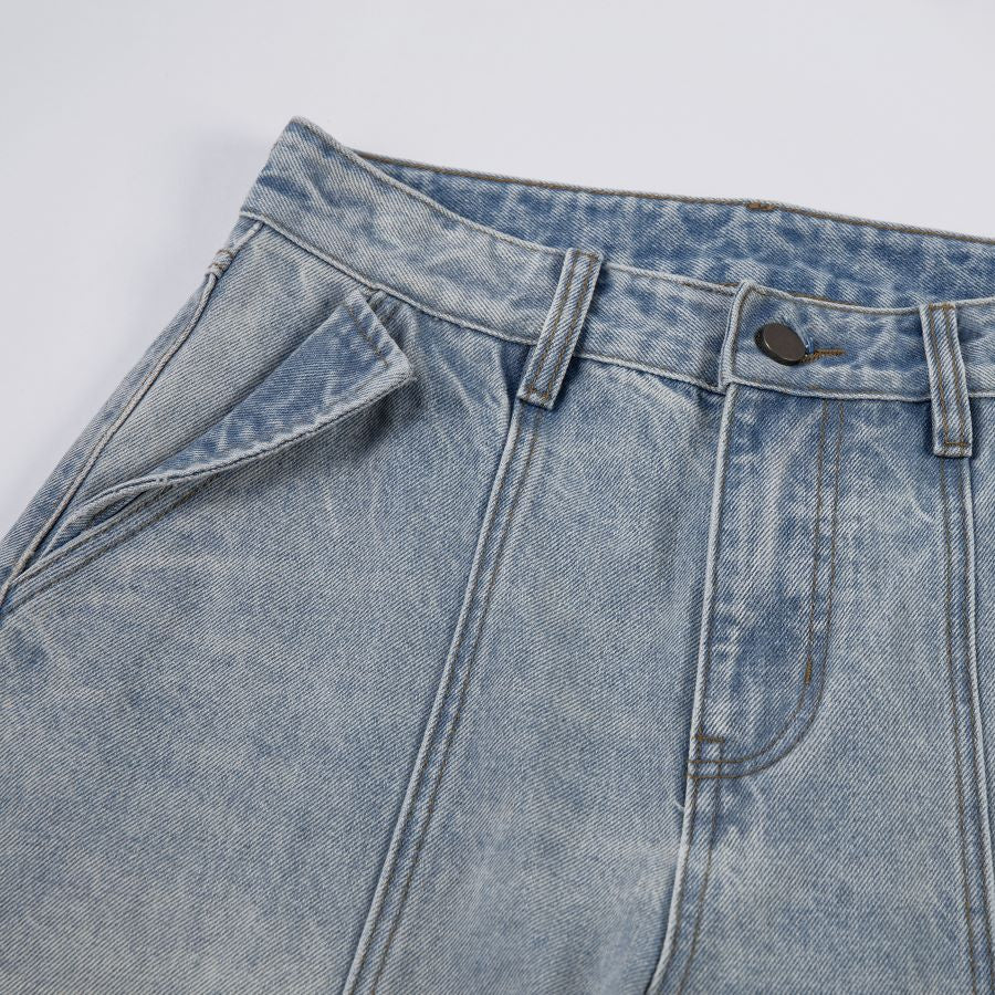 Paneled Light Wash Barrel Jeans