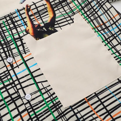 Grid and Figure Print Shirt - h0neybear