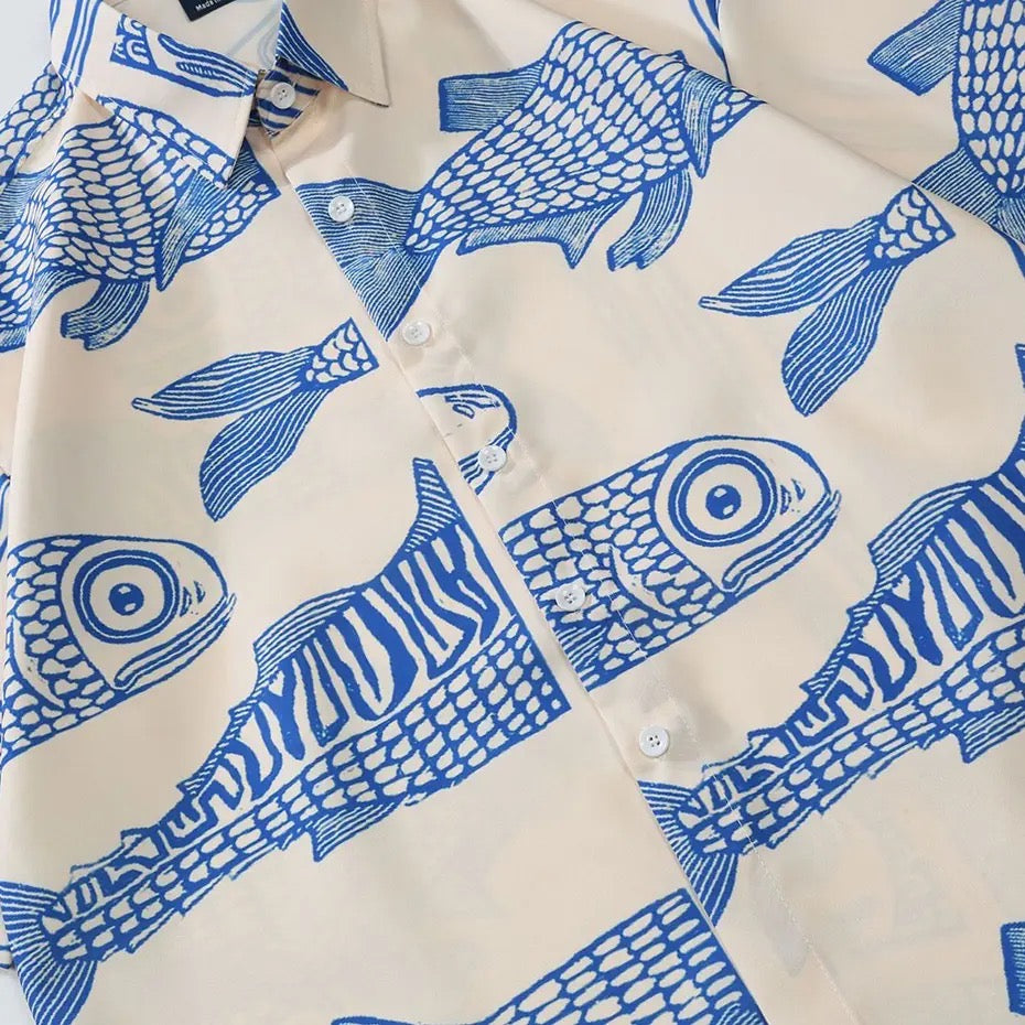 Aqua Fin Print Shirt - h0neybear