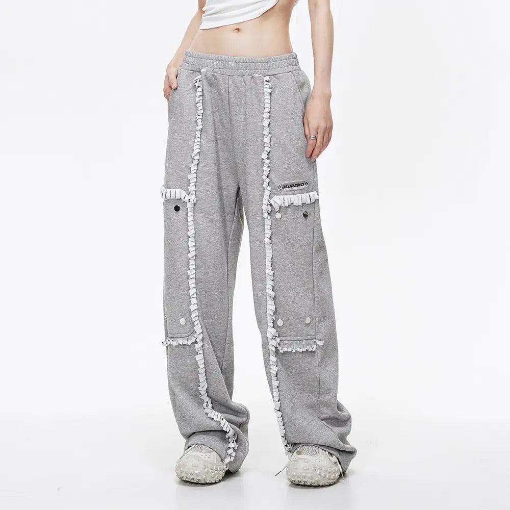 Spliced Button Patchwork Pants | Unisex Straight Leg Sweatpants | h0neybear