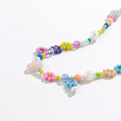 Floral Beaded Charm Necklace