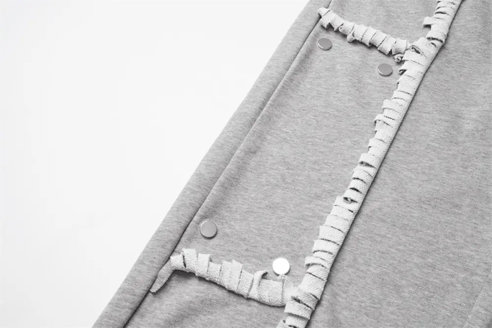 Spliced Button Patchwork Pants | Unisex Straight Leg Sweatpants | h0neybear