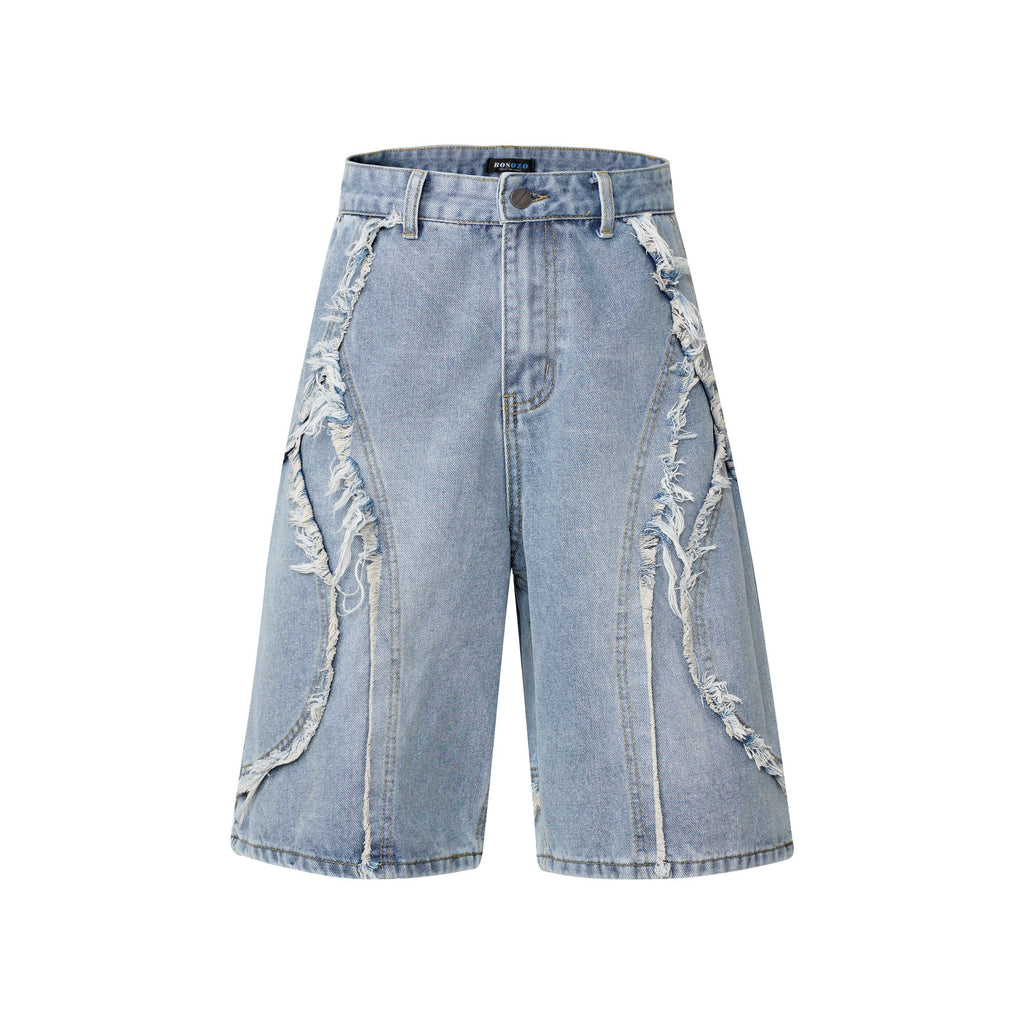Shredded Panel Denim Shorts
