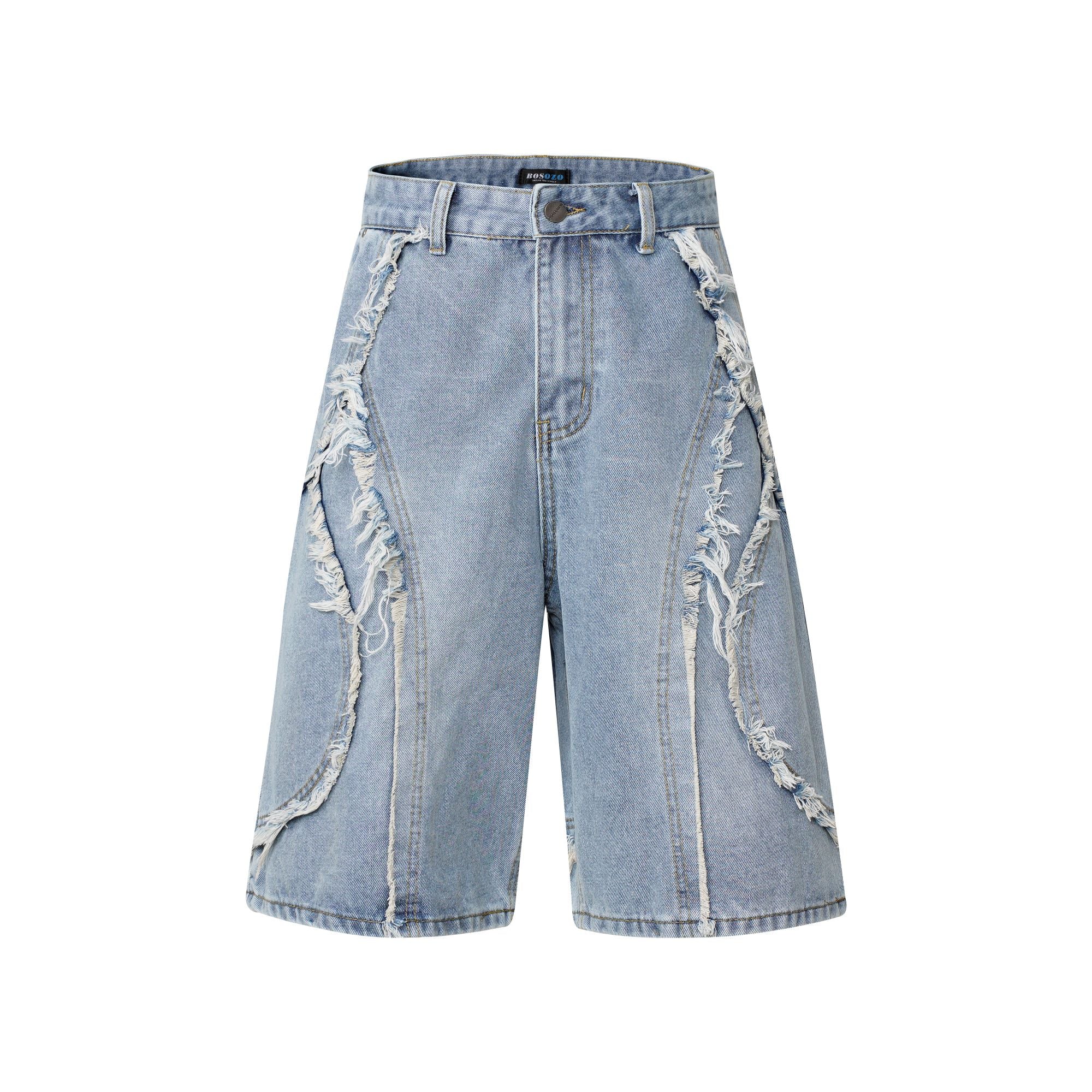 Shredded Panel Denim Shorts