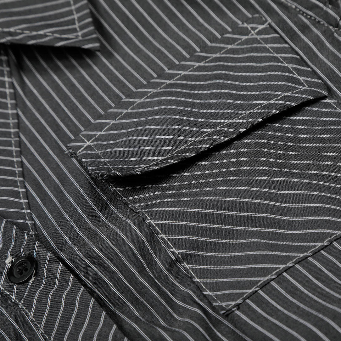 Midnight Pinstripe Button-Up Top