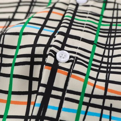Grid and Figure Print Shirt - h0neybear