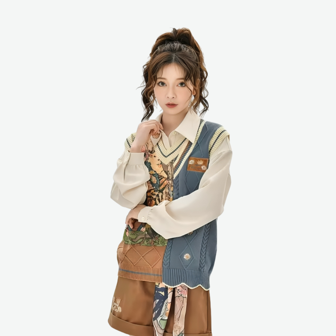 Woman wearing the Vintage aesthetic twist vest by h0neybear aka honeybear