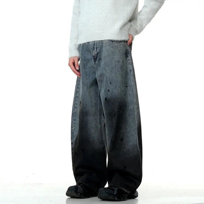 Distressed Dip-Dye Barrel Jean Pants