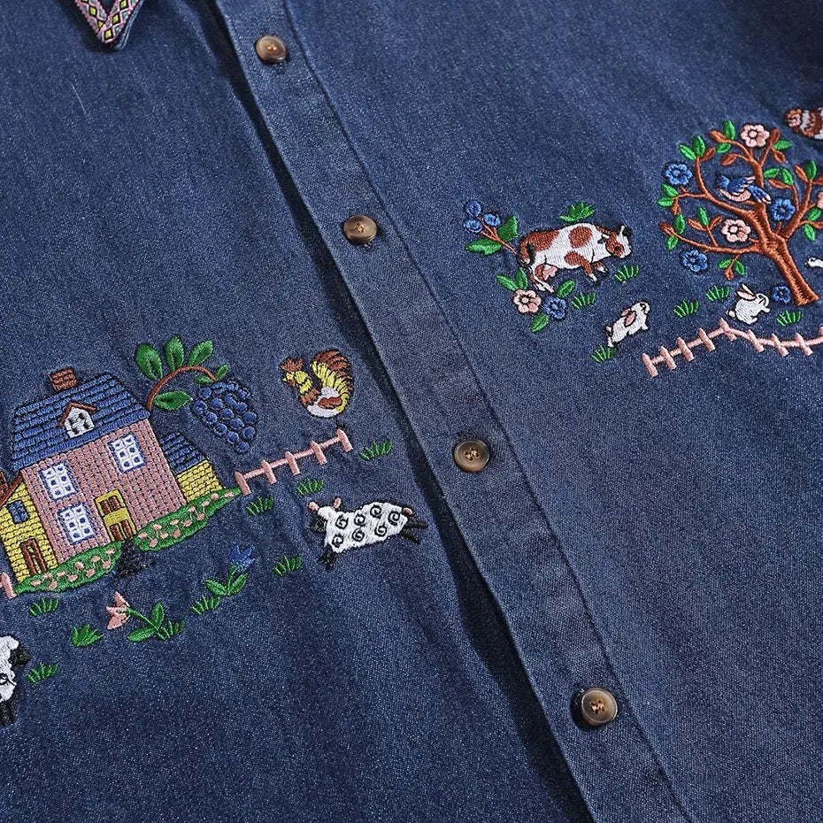 Rural Stitch Denim Shirt - h0neybear