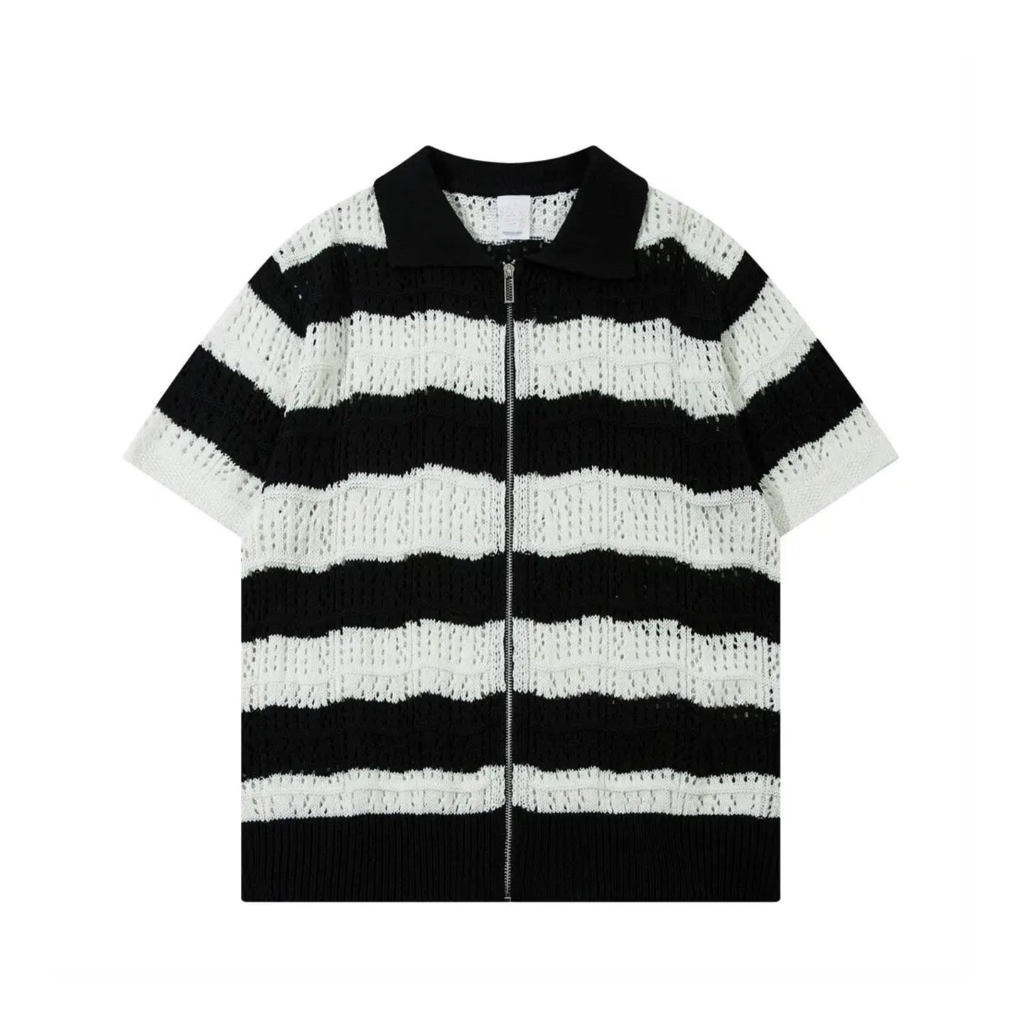 Stripe Zippered Mesh Shirt - h0neybear