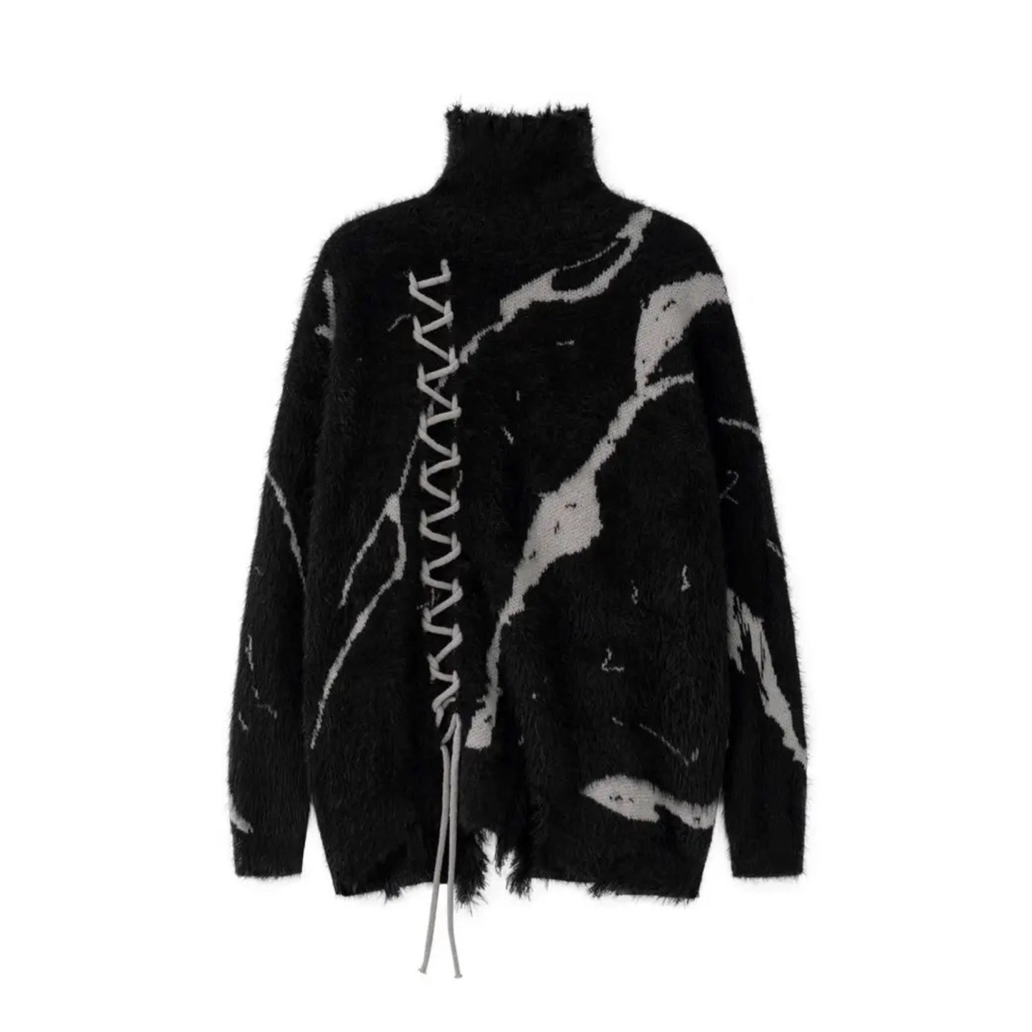 Monochrome Lace Up Fleece Sweater - h0neybear