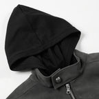 Gray jacket with a black hood on a white background