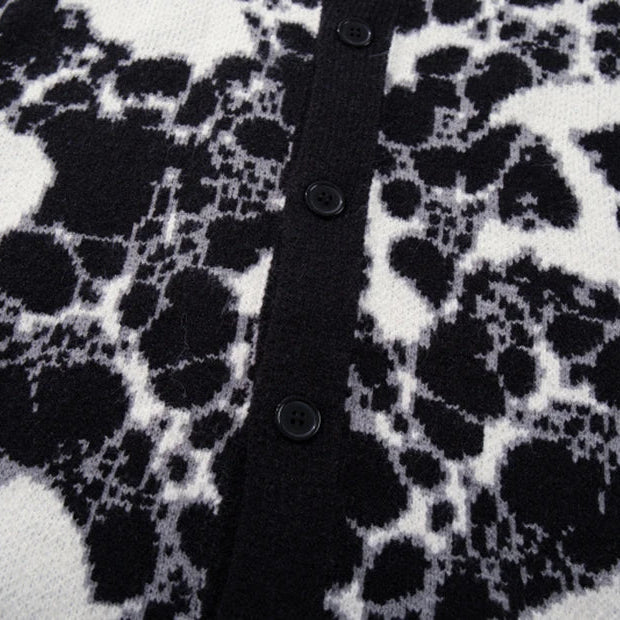 Close-up of a black and white patterned fabric with buttons.