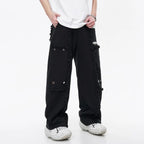 Spliced Button Patchwork Pants | Unisex Straight Leg Sweatpants | h0neybear