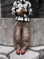 Brown Wash Cargo Barrel Jeans
