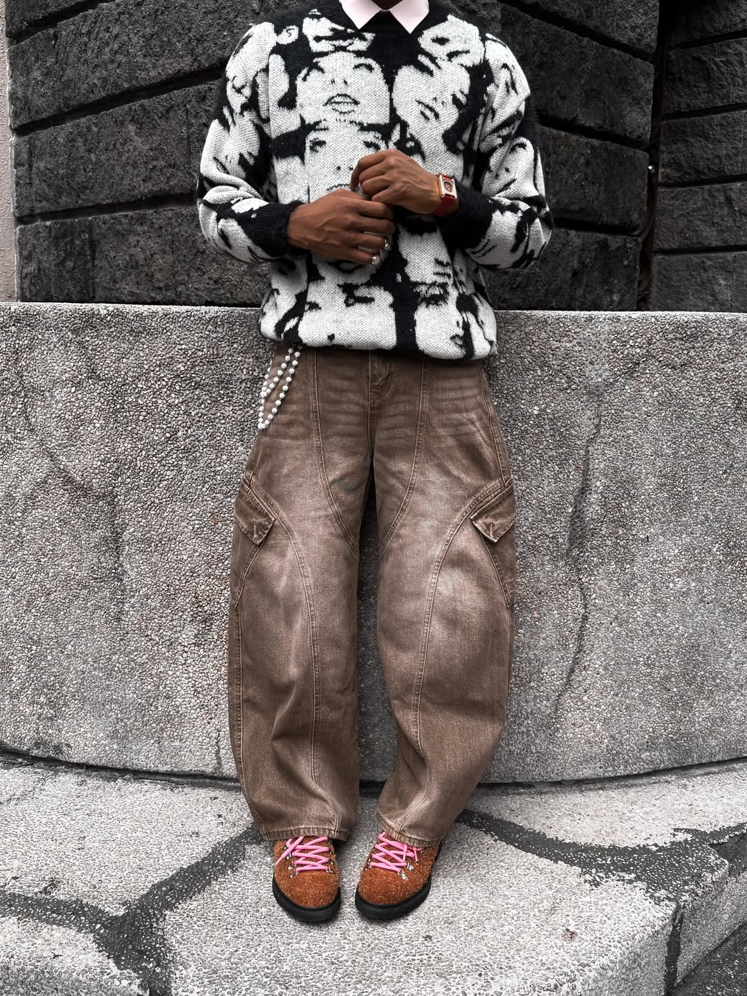 Brown Wash Cargo Barrel Jeans