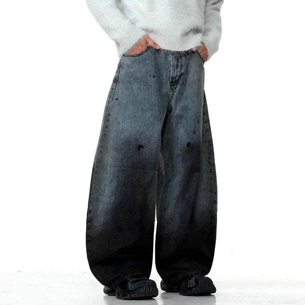 Distressed Dip-Dye Barrel Jean Pants - h0neybear streetwear jeans