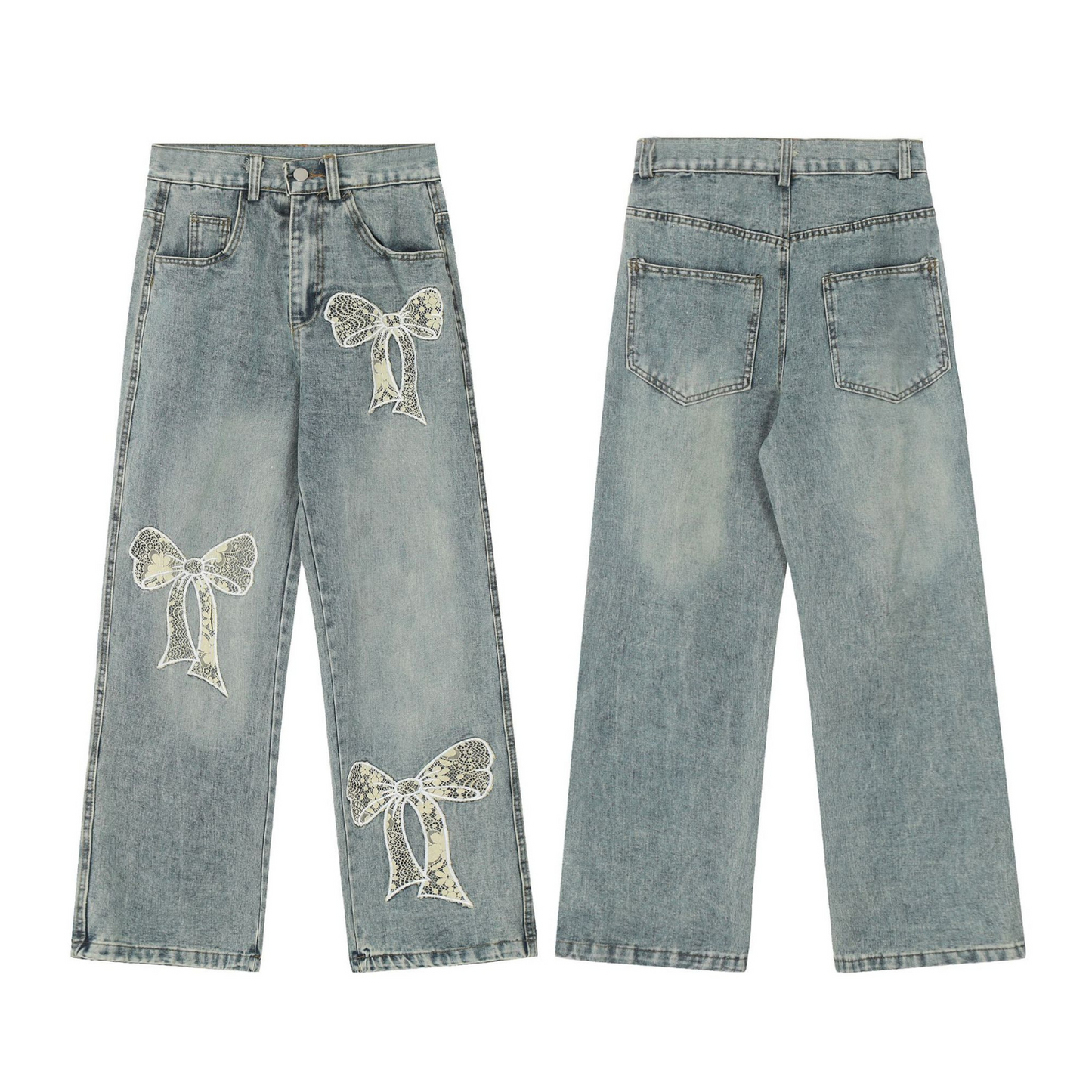 Bowed Elegance Denim Pants