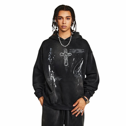 Cross Wave Oversized Graphic Hoodie