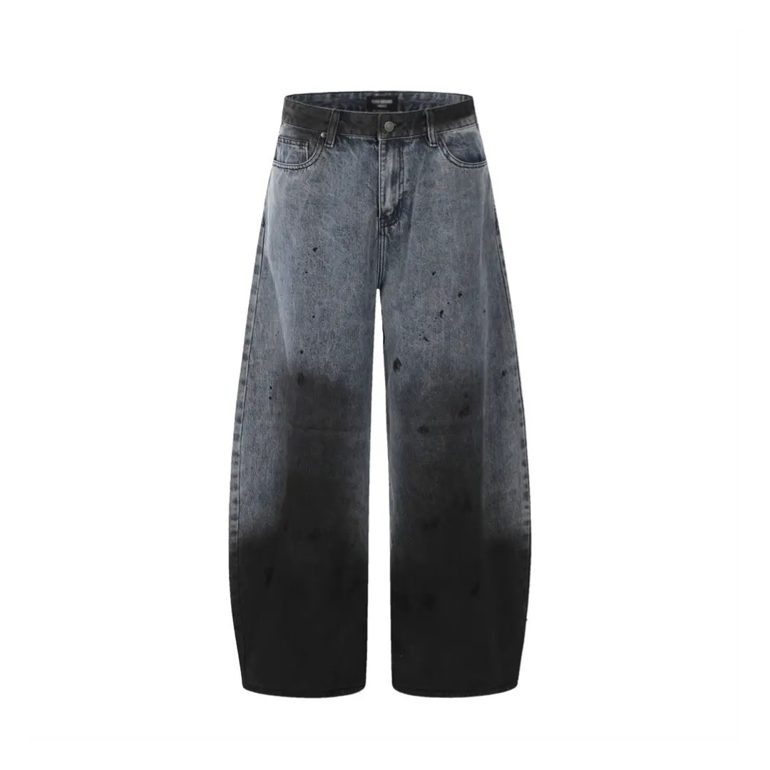 Distressed Dip-Dye Barrel Jean Pants - h0neybear streetwear jeans