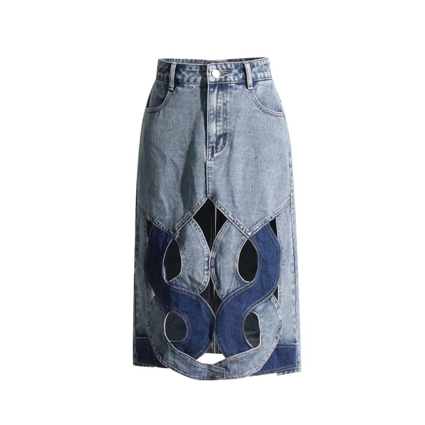 Stitched Elegance Denim Skirt