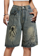 Spider Cobweb Denim Shorts
