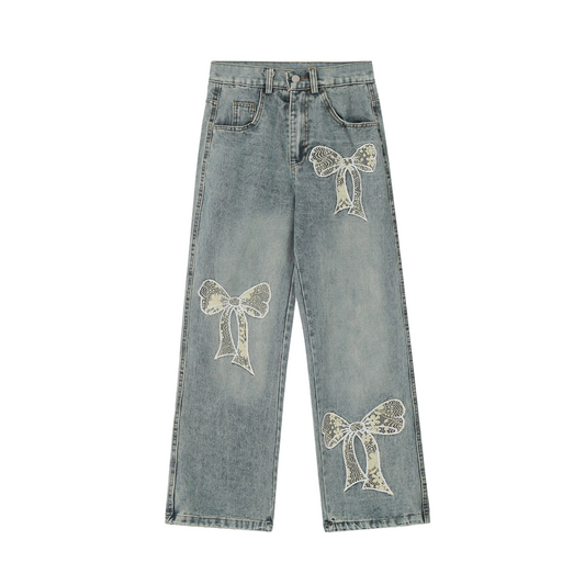 Bowed Elegance Denim Pants