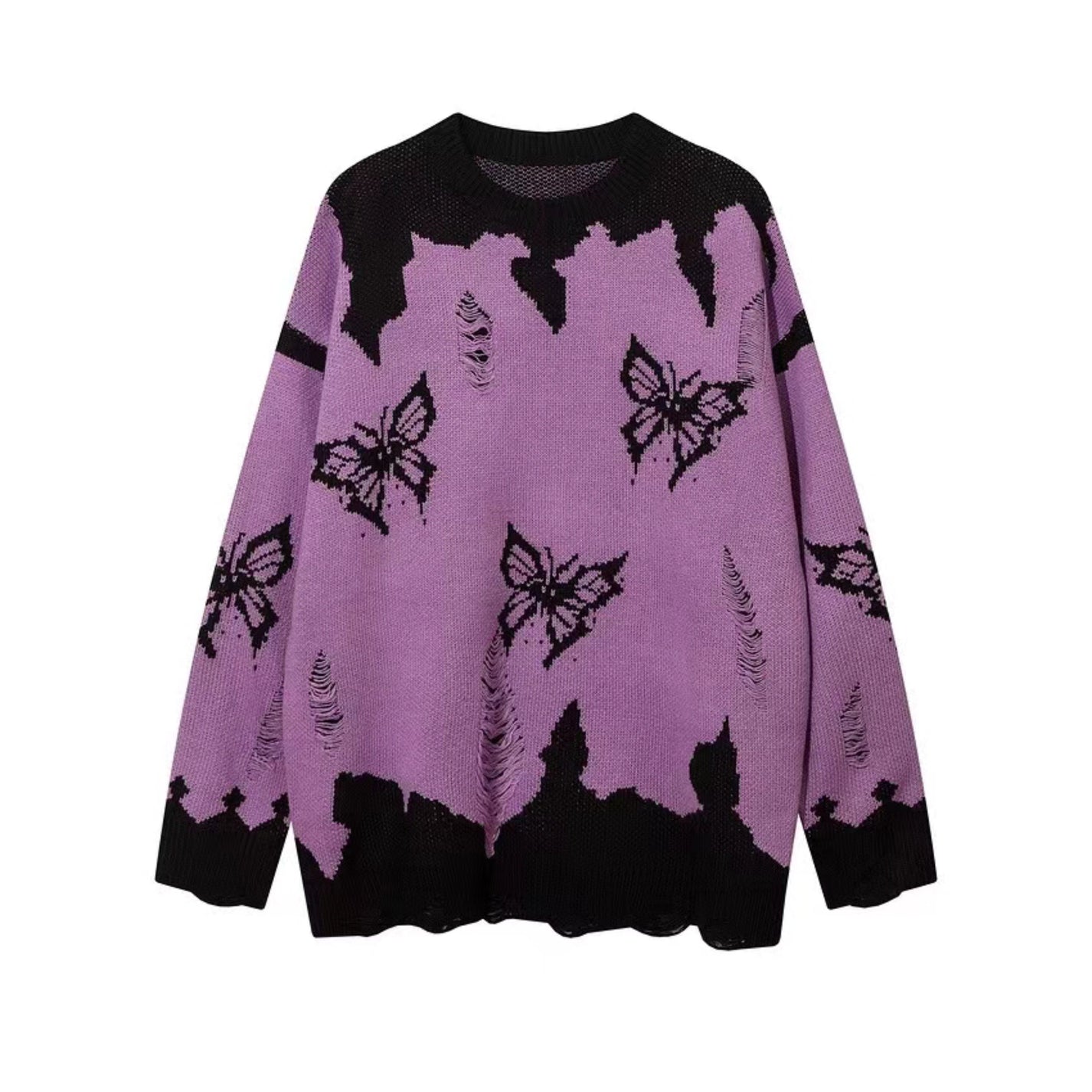Butterfly Print Loose Knit Pullover Sweater