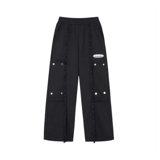 Spliced Button Patchwork Pants | Unisex Straight Leg Sweatpants | h0neybear