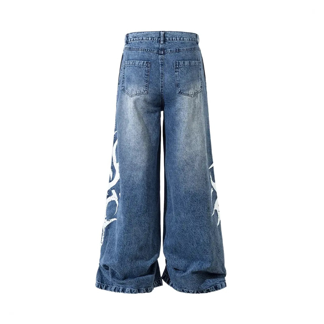 Tribal Flared Wide leg Jean Pants