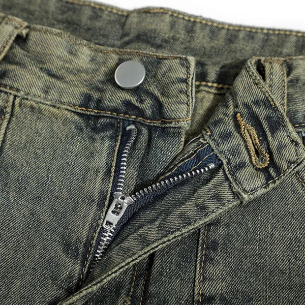 American retro style contrast patch jeans