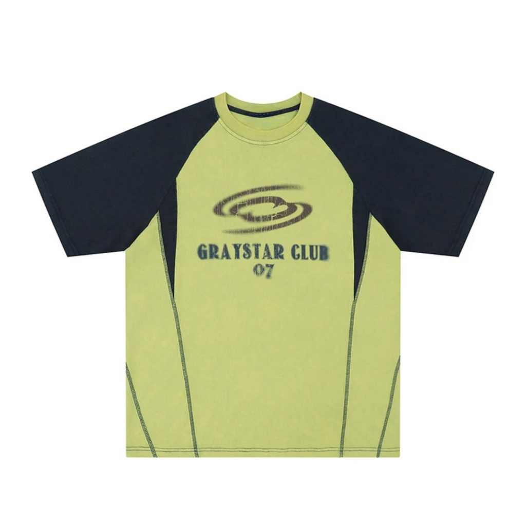 green and black t-shirt with 'Graystar Club 07' text on a white background