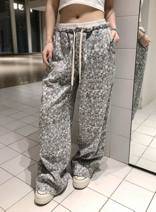 Static Ditsy Double-Waist Baggy Pants