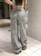 Static Ditsy Double-Waist Baggy Pants
