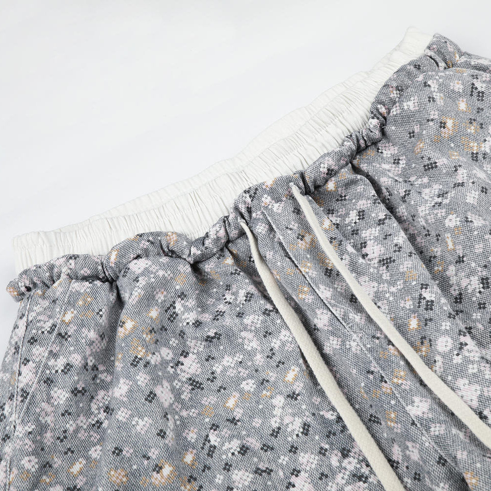 Static Ditsy Double-Waist Baggy Pants