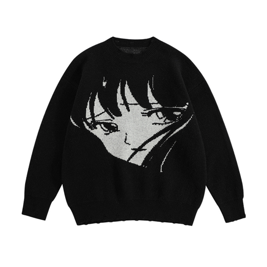 Otaku Girl Face Print Sweater