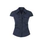 Midnight Pinstripe Button-Up Top