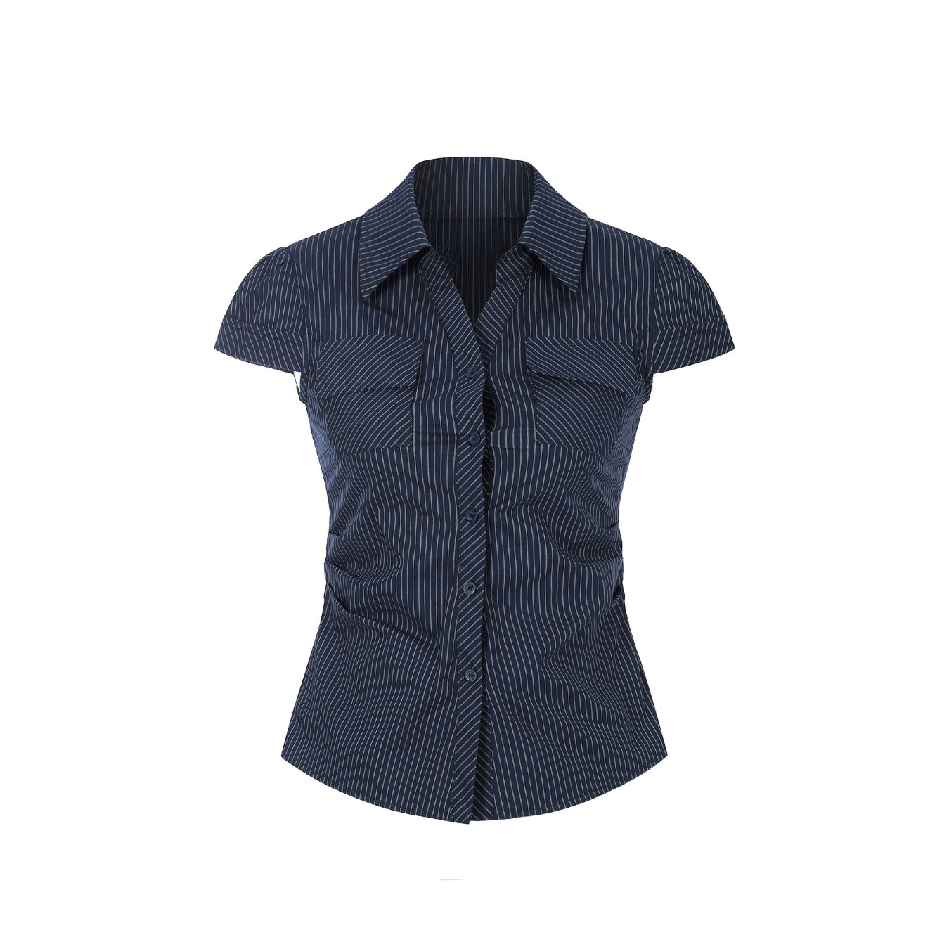 Midnight Pinstripe Button-Up Top
