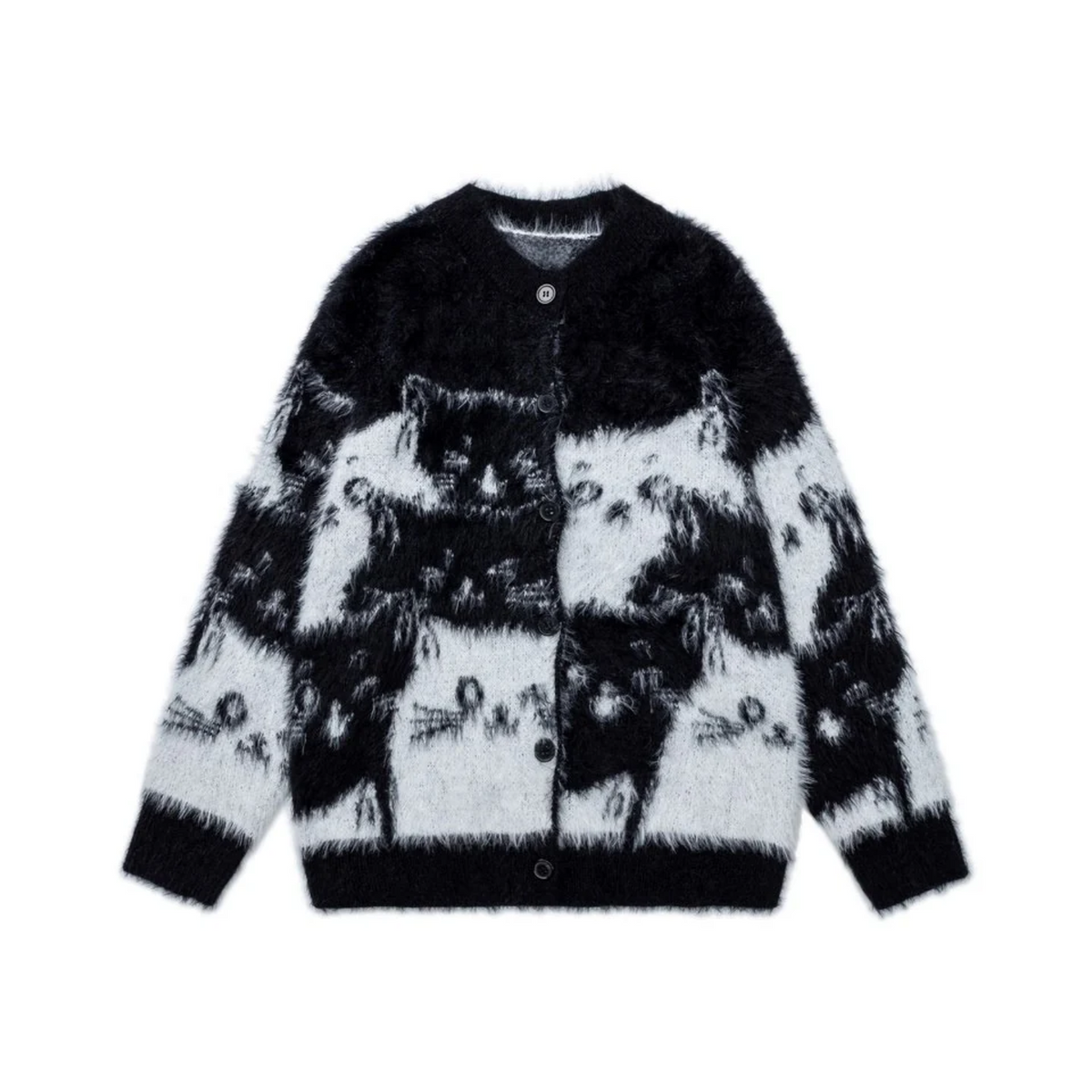 Mirage Feline Fuzzy Button Knit Sweater