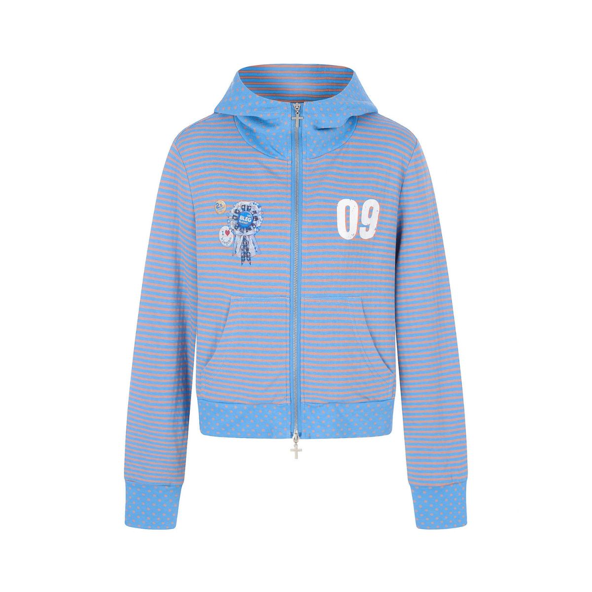 Rosette Striped Funnel Hoodie
